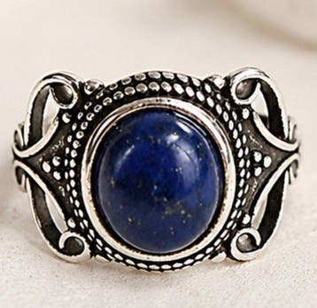 Vintage Sterling Zilver 925 Lapis Lazuli Ring - Ring