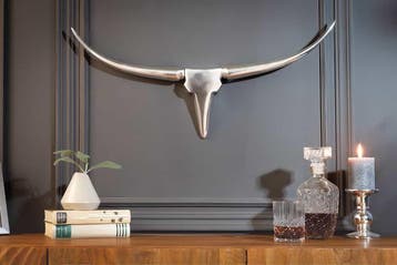 Modern design wanddecoratie BULL 75cm zilver aluminium, Ophalen of Verzenden, Nieuw