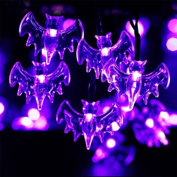 Halloween solar lichtsnoer vleermuis - met 50 paarse leds, Zonne-energie, Kunststof, Verzenden, Minder dan 50 watt
