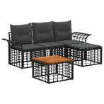 vidaXL Buiten bankenset 5 pcs Zwart en Donkergrijs Polyester, Tuin en Terras, Tuinsets en Loungesets, Verzenden, Nieuw, Rotan