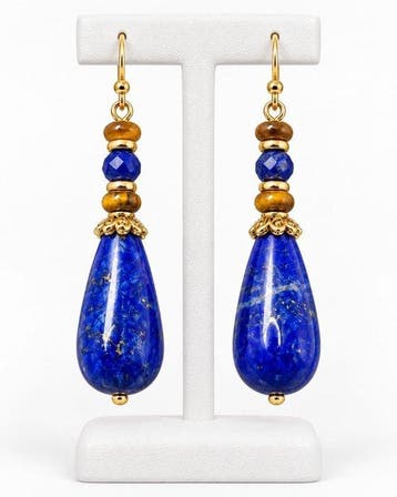 Prachtige oorbellen van lapis lazuli en natuurlijk tijgeroog
