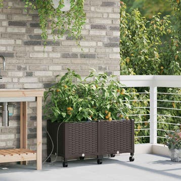 vidaXL Tuin Pot met Irrigatie en Wielen 2 st Bruin 80 x 40 x, Verzenden, Nieuw, Minder dan 60 cm