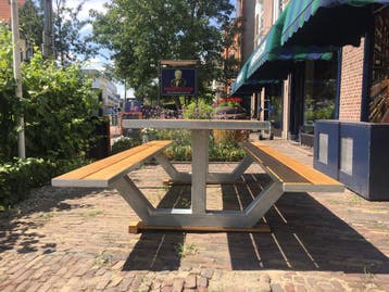 Tuintafel, picknicktafel verzinkt staal/hardhout 360cm., Tuin en Terras, Picknicktafels, Ophalen, Nieuw, Rechthoekig, Staal