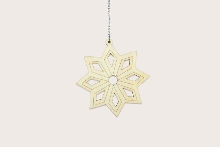 Kerstornament - Sneeuwvlok Kristal - Hout - Set van 4, Diversen, Kerst, Nieuw, Ophalen of Verzenden