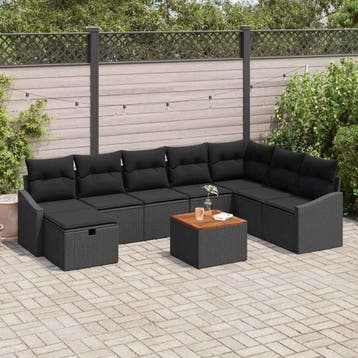 vidaXL Tuinbankenset 9 st Zwart poly rattan, Verzenden, Nieuw, Rotan, Meer dan 8 zitplaatsen