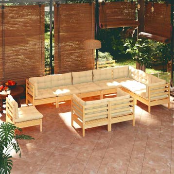 vidaXL 10-delige Loungeset met crèmekleurige kussens, Tuin en Terras, Verzenden, Nieuw, Meer dan 8 zitplaatsen, Loungeset