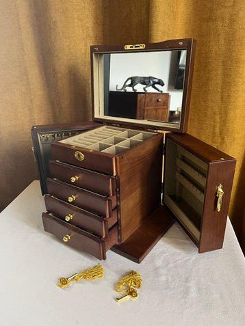 Boite a Bijoux - 5 Niveaux - Sieradendoos - Hout - Spiegel &, Antiek en Kunst, Curiosa en Brocante