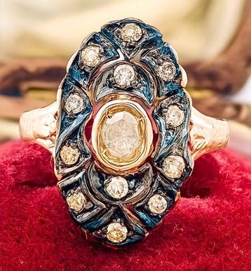 Zonder minimumprijs - Ring - 9 kt. Roségoud, Zilver Diamant, Nieuw
