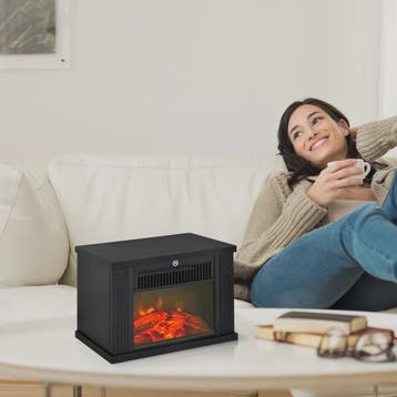 HOMCOM Elektrische Sfeerhaard met Vlammeneffect - Zwart, 600, Verzenden, Nieuw