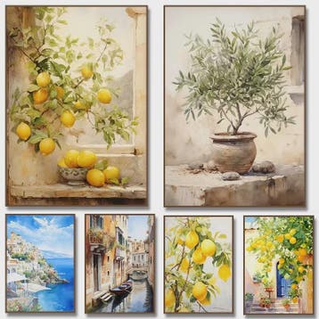 Mediterrane Canvas Poster: Citroenboom en Olijfboom met Grie, Verzenden, Nieuw