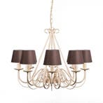 Kroonluchter beige 60 cm met bruine klemkappen - Giuseppe, Verzenden, Nieuw, Classic-antique