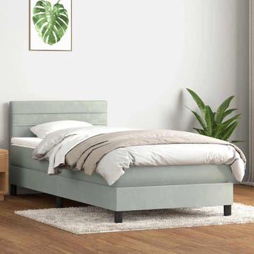 vidaXL Boxspring met matras fluweel lichtgrijs 90x220 cm, Eenpersoons, Verzenden, Nieuw, Stof