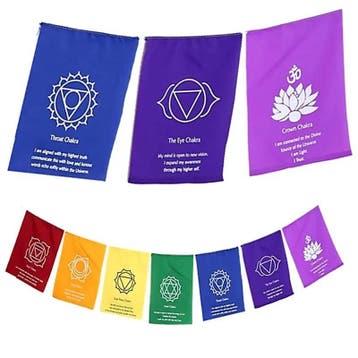 7 Tibetaanse Chakra vlaggen aan koord met affirmaties, Meerkleurig, Verzenden, Nieuw, Oosters