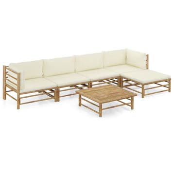 vidaXL 6-delige Loungeset met crèmewitte kussens bamboe, Verzenden, Nieuw, Hout, Loungeset