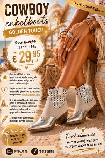 Cowboy enkelboots golden touch, Kleding | Dames, Schoenen, Ophalen of Verzenden, Nieuw, Lage of Enkellaarzen