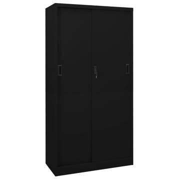vidaXL Kantoorkast met schuifdeuren 90x40x180 cm staal zwart, Huis en Inrichting, Kasten | Overige, Verzenden, Nieuw