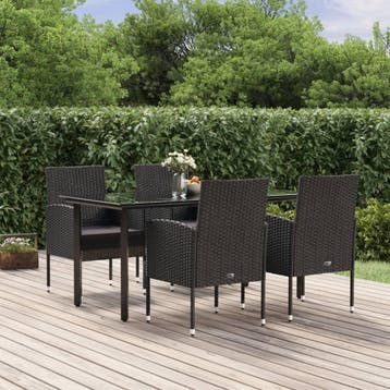 vidaXL 5-delige Tuinset met kussens poly rattan zwart, Verzenden, Nieuw, 4 zitplaatsen, Tuinset