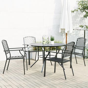 vidaXL 5-delige Tuinset stapelbaar gepoedercoat staal, 4 zitplaatsen, Verzenden, Nieuw, Rvs