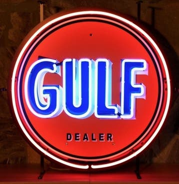 Gulf 1960 Dealer Logo Neon Verlichting 65 cm - Oranje, Blauw, Ophalen
