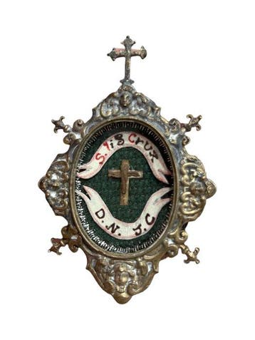 Reliekhouder - Brons, Gouden cartouche, Glas - 20e eeuw -, Antiek en Kunst
