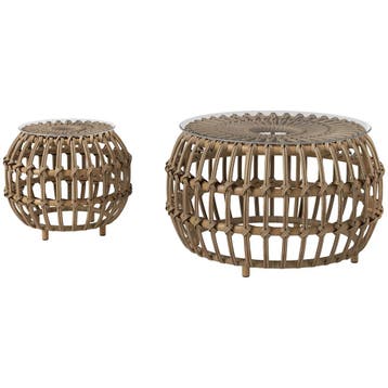 Set Van 2 Bijzettafels Polyrattan Ø66/42 Cm Rond Weerbestend, Verzenden, Nieuw