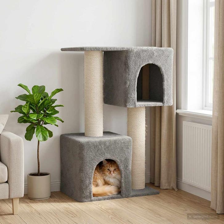 vidaXL Kattenboom met sisal krabpalen Lichtgrijs 114 cm, Dieren en Toebehoren, Katten-accessoires, Nieuw, Verzenden