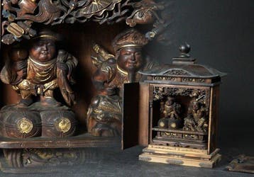 Antique Ebisu and Daikokuten Wood Carving in Zushi, by