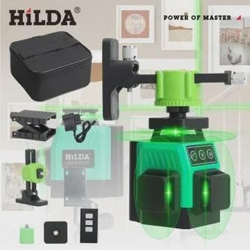 HILDA 3D Laser Waterpas - 12 Groene Lijnen, Zelfnivellerend,, Verzenden, Nieuw