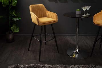 Elegante barkruk TURIN mosterdgeel fluweel met decoratieve, Ophalen of Verzenden, Nieuw
