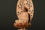 Shakyamuni Buddha Wooden Sculpture – Openwork Halo and Lotus