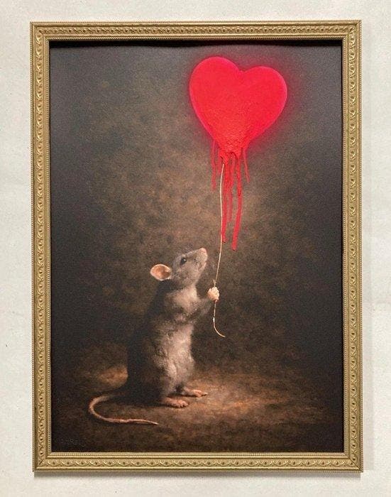 artrat - Banksy Bleeding Love, Antiek en Kunst, Kunst | Schilderijen | Modern