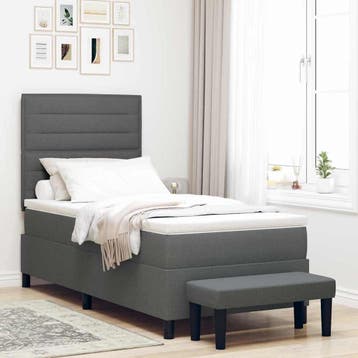 vidaXL Boxspringbed met kussen Donkergrijs 90 x 200 cm Stof, Eenpersoons, Verzenden, Nieuw, Stof