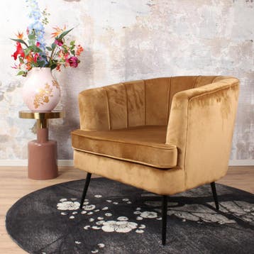 Norah fauteuil velvet goud, Huis en Inrichting, Stoelen, Ophalen of Verzenden, Nieuw