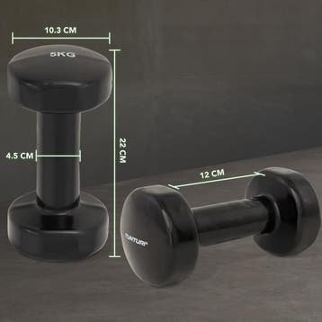 Tunturi Dumbbell set 2 x 5,0 kg - Vinyl - Zwart - Incl., Sport en Fitness, Fitnessmaterialen, Ophalen of Verzenden, Zo goed als nieuw