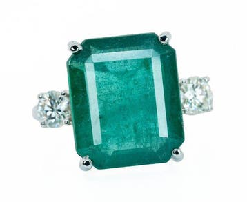 Zonder minimumprijs - Ring - 14 karaat Witgoud, Groen, Nieuw