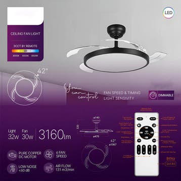 Plafondventilator met Lamp - Brinton Zenin - Aanpasbare, Ophalen of Verzenden, Nieuw, Metaal