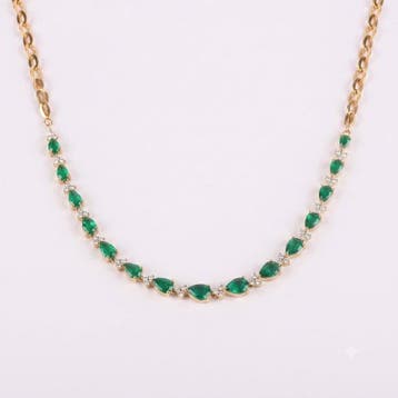 Halsketting - 18 karaat Geel goud - 7.14ct. tw. Smaragd -, Nieuw
