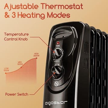 Olieradiator - 2500W Heater - Elektrische kachel - met Therm, Verzenden, Zo goed als nieuw