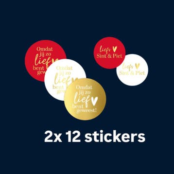 24x Sluitstickers -Liefs sint en piet- omdat jij lief ben..., Ophalen of Verzenden, Nieuw, Meerdere stickers