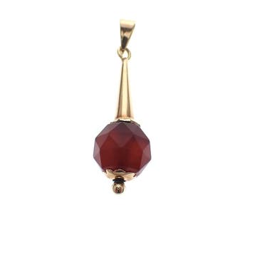 Vintage gouden kegelhanger met granaat (Hanger of bedel), Ophalen of Verzenden, Gebruikt, Goud, Overige merken