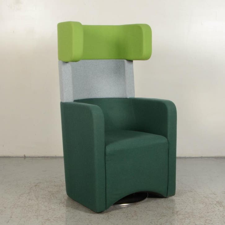 Wing Chair Sitia - Groen / Grijs - Draaibaar onderstel, Antiek en Kunst, Kunst | Designobjecten, Ophalen of Verzenden