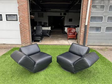 Leolux Rising Dunes fauteuils zwart design relax stoelen, Zo goed als nieuw, Leer, Design