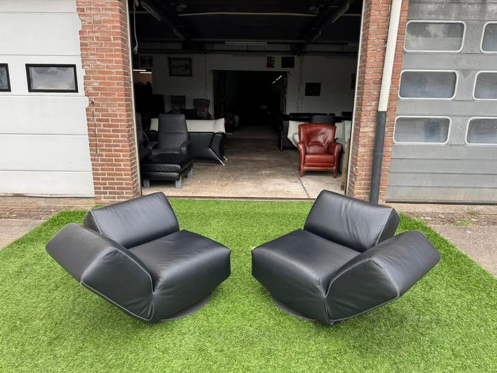 Leolux Rising Dunes fauteuils zwart design relax stoelen, Huis en Inrichting, Fauteuils, Zo goed als nieuw, Hout, Leer, Metaal