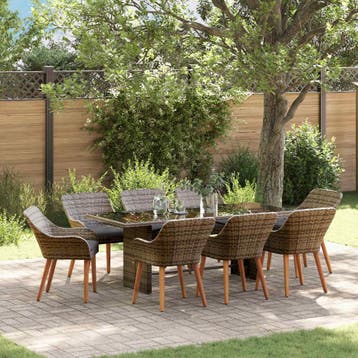 vidaXL Tuin eettafelset 9 st Grijs poly rattan, Verzenden, Nieuw, Rotan, Meer dan 8 zitplaatsen