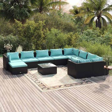 vidaXL 11-delige Loungeset met kussens poly rattan zwart, Verzenden, Nieuw, Loungeset