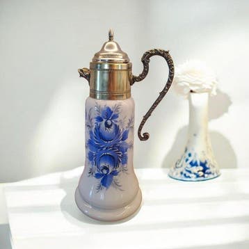 Karaf - Opaline glas, Legering - antieke karaf