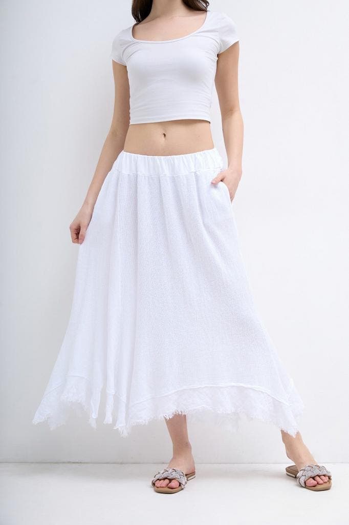 Linnen mix lange rok elastische talie - asymetrisch onder, Kleding | Dames, Rokken