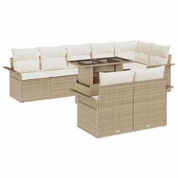 vidaXL Tuin Sofa Set 9 st Beige [Synthetisch]: Poly Rattan, Verzenden, Nieuw, Rotan, Meer dan 8 zitplaatsen