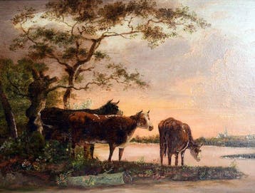 Hollandse School (XIX-XX) - Landschap met runderen aan de
