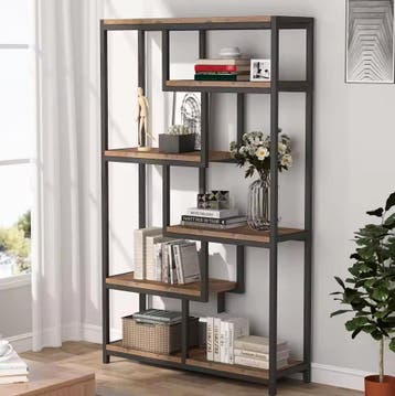 Boekenkast met 8 Verspringende Planken | Industrieel Hout, Verzenden, Nieuw, Met plank(en)